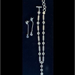 Lois Hill Sterling Silver Y Necklace & Drop Earrings Set, Flower Morif